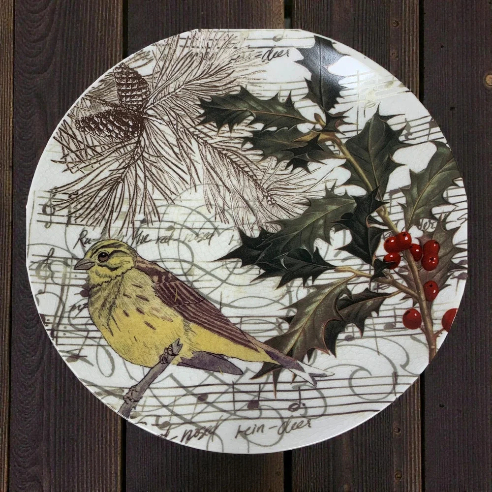 NEW Vintage Y2K Pottery Barn Christmas Songbird Floral Set 4 8.25